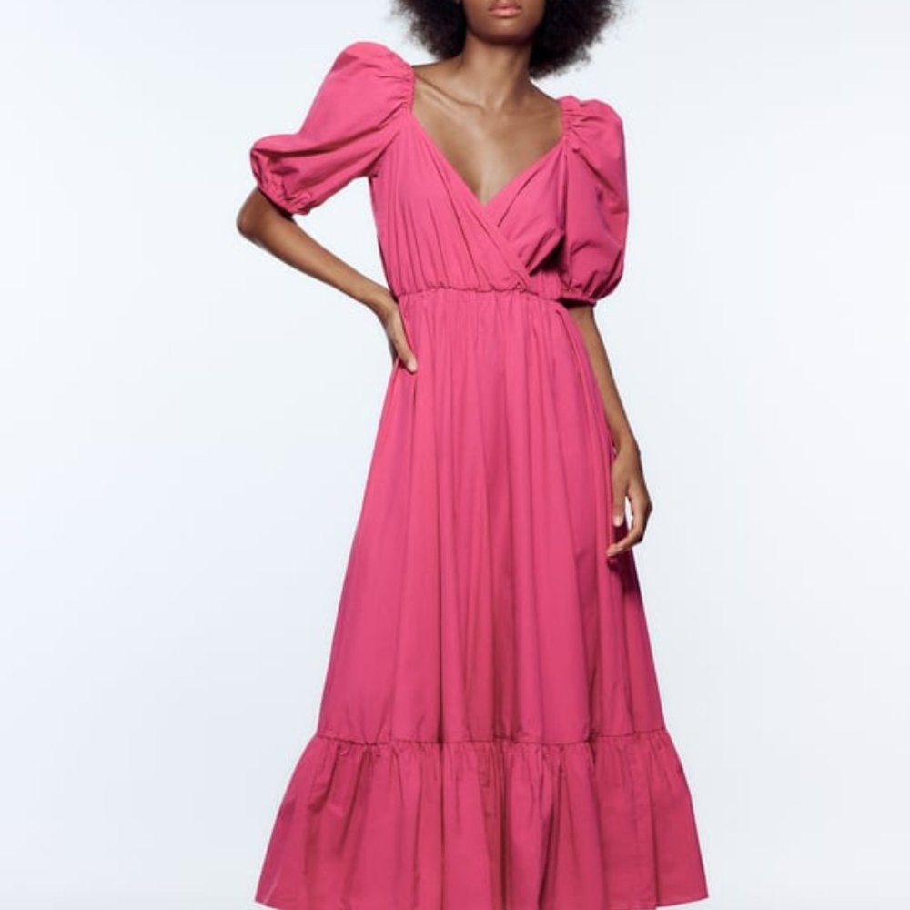 Zara Puffed Sleeved Midi Dress Sz SM
